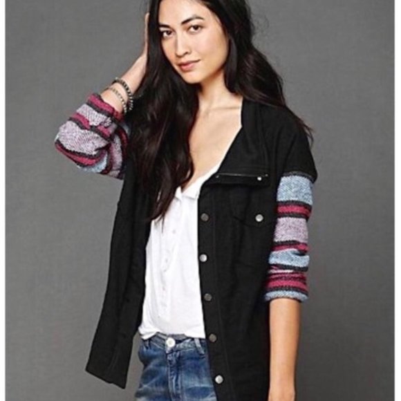 Free People Jackets & Blazers - Free People Baja Stripe Sleeve Jacket S